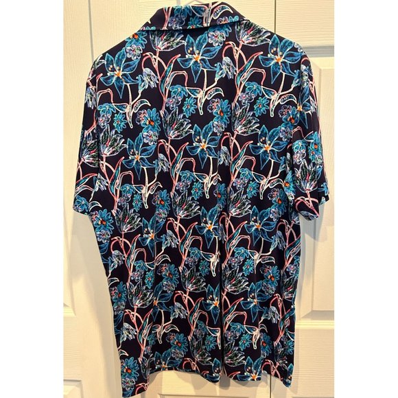 Bugatchi Short Sleeve Pull Over Shirt size XL Cotton Bright Blue Floral Abstract - Picture 2 of 4
